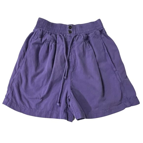 Vintage 90s Blue Cabana Shorts Women’s Purple Pleated 100% Cotton Pockets Sz S - Picture 1 of 5
